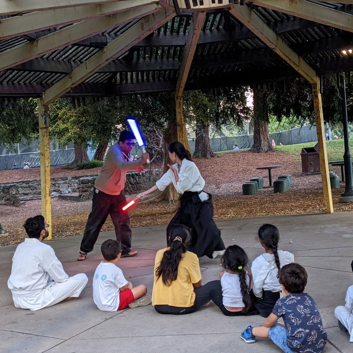 Young student practicing with a lightsaber